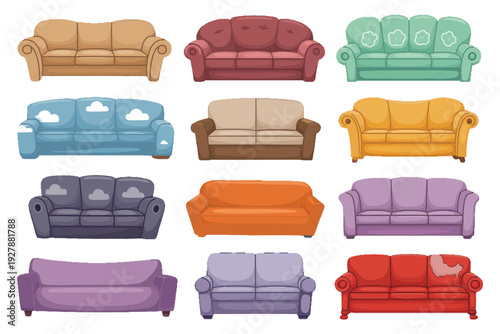 Variety of Luxurious Sofas: A curated collection of diverse, stylish sofas in a spectrum of vibrant colors and elegant designs. Perfect for home decor or interior design projects.