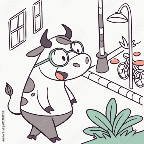 Cute Excited Cow, accessorized with wearing glasses, in a Urban Jungle world – Urban Jungle palette vector