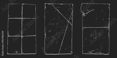 Old folded paper texture collection featuring vinyl paper overlay. Creased sheets with worn edges. Neutral blank overlays for print and digital design.