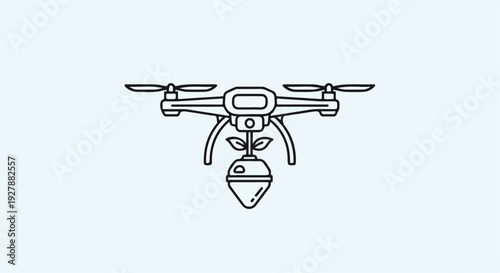 Agriculture Drone Vector Icon Carrying Seed Sprout for Smart Farming and Environmental Reforestation