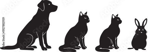 domestic pet silhouette collection dog cat rabbit hamster