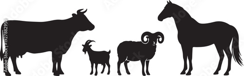 farm livestock silhouette pack cow goat sheep horse