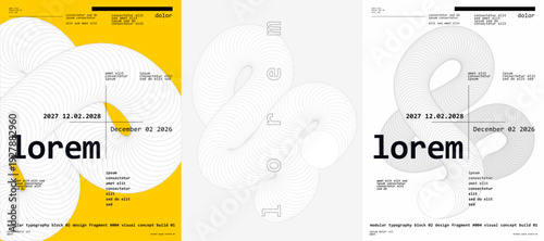 Abstract design featuring modular typography with a bold color palette. The layout includes geometric shapes and text elements, creating a modern visual concept. Ideal for creative projects.