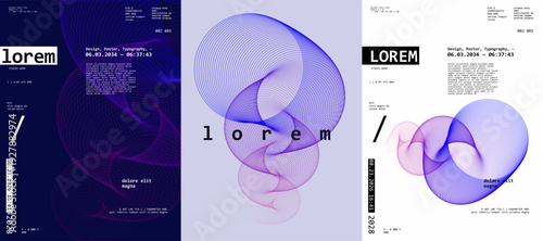Abstract design featuring intricate line patterns and typography elements in a modern layout. The composition uses a blend of purple and blue hues to create a futuristic aesthetic.