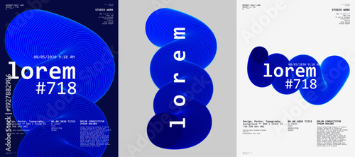 Abstract design featuring bold blue shapes and modern typography. The composition includes circular patterns and text elements, creating a dynamic visual impact. Ideal for creative projects.
