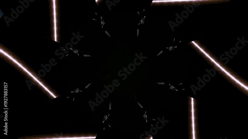 Abstract Light Trails Forming Geometric Shapes on Black Background.