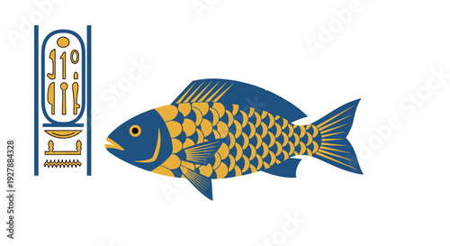 Ancient Egyptian Style Fish Illustration.