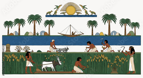 Ancient Egyptian Farmers Working in the Nile Valley.