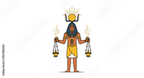 Egyptian God Holding Scales and Sun Symbol.