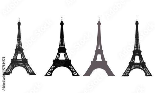 Eiffel tower silhouette icons set representing famous paris landmark and travel architecture symbol