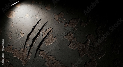 Eerie Scratched Wall Texture with Cinematic Shadows and Spotlight