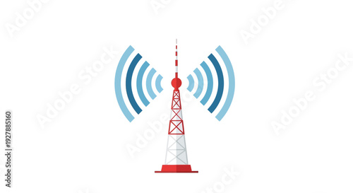 Telecommunication tower with signal waves.