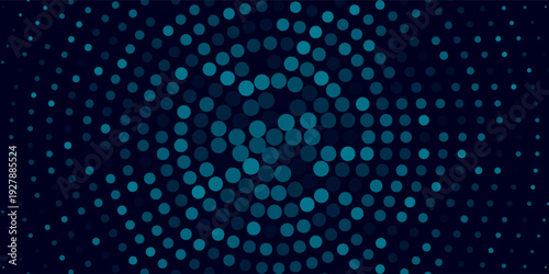 Dark BLUE vertical banner with circles, spheres. Abstract spots. Background of Art bubbles in halftone style with colored gradient.