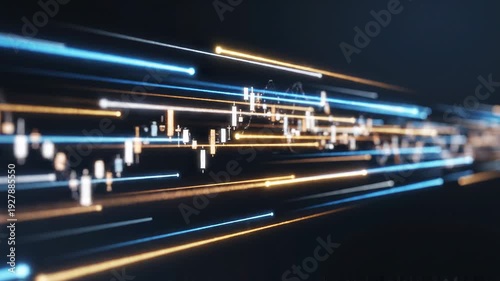 Abstract digital lines and light trails in motion