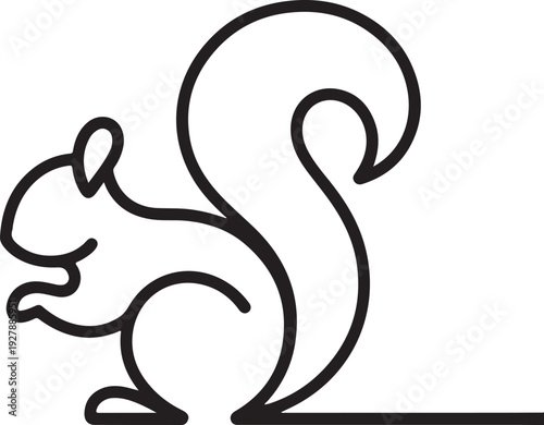 Minimalist black line art illustration of a squirrel, vector graphic