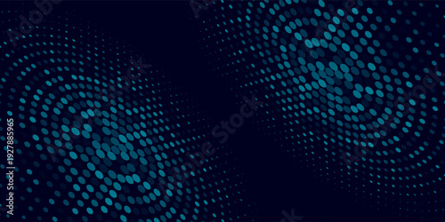 Dark BLUE vertical banner with circles, spheres. Abstract spots. Background of Art bubbles in halftone style with colored gradient.