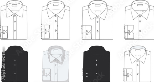 Men’s formal shirt collection with collar variations, folded dress shirts vector illustration set, fashion template design isolated on white background