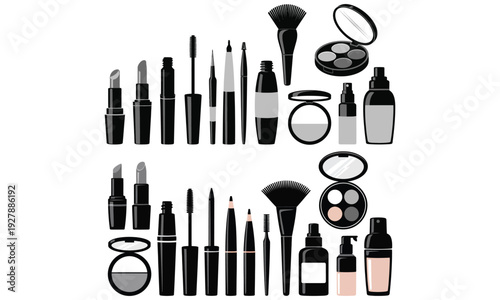 Professional makeup cosmetics collection vector illustration isolated on white 