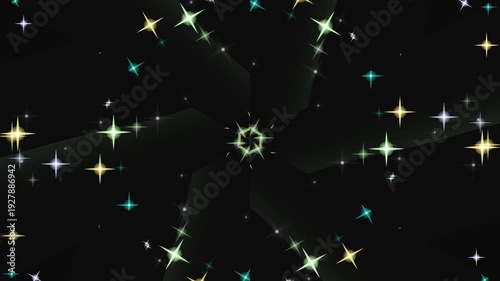 Abstract starfield animation with sparkling stars and dark background.