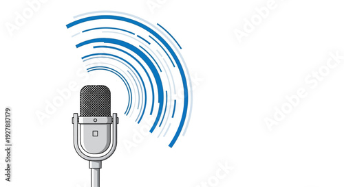 Microphone with sound waves illustration.