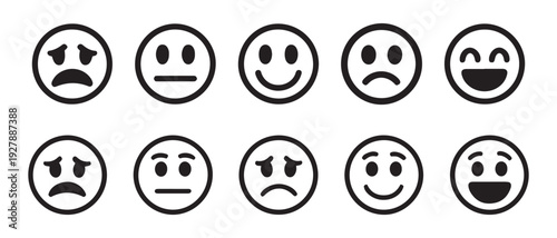 Collection of Simple Emoticon Icons. Showing Various Emotions Like Happy, Sad, Neutral, and Joyful Expressions.