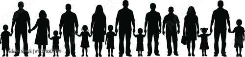 Diverse family silhouette group of adults and children standing together