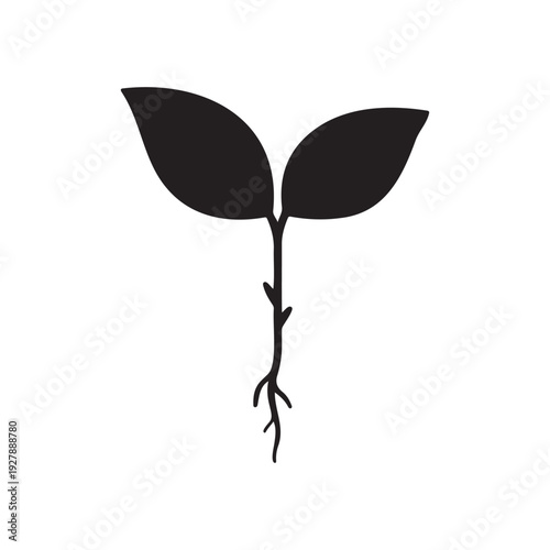 Young plant silhouette icon vector flat design.