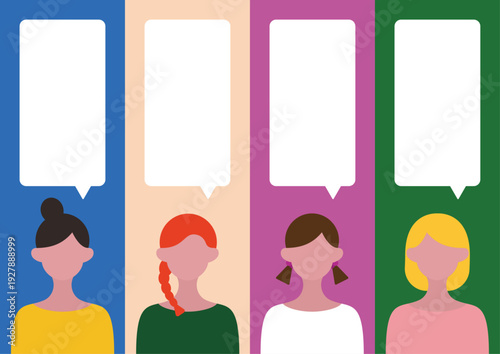 ポップでカラフルな女性と吹き出しのイラストセット4