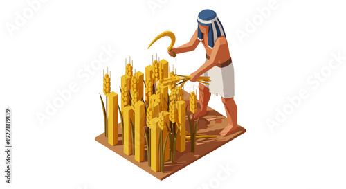 Egyptian Pharaoh Harvesting Wheat Figurine.
