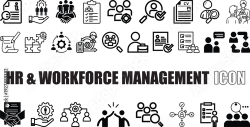 HR & Workforce Management Icons Human Capital, Hiring, Team, Career Vector Set.