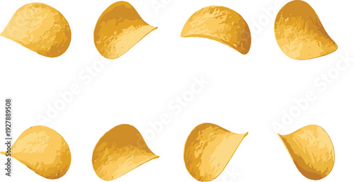 Potato chips collection illustration, crispy snack slices vector set isolated on white background