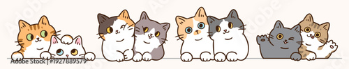 Vector Illustration of Cute Cat Couples on Isolated Background. Hand Drawn Vector Illustration. 