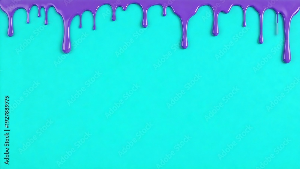 Fototapeta premium Purple paint dripping on blue background