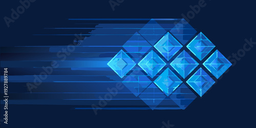 Abstract blue geometric design featuring a diamond shaped cluster
