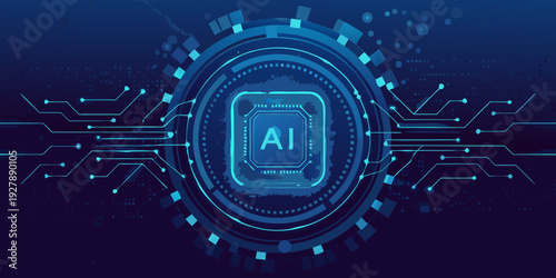 Abstract circular design featuring artificial intelligence circuitry and glowing lines