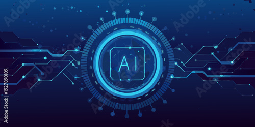 Abstract digital illustration featuring artificial intelligence symbol with glowing circuit lines