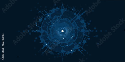 Abstract blue explosion or burst with a central glowing light source