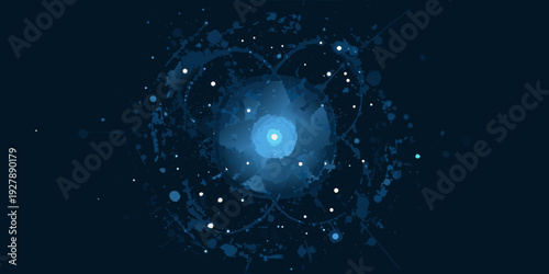 Abstract blue burst with glowing core and scattered particle effects