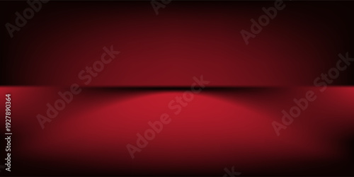 Red studio background. Abstract limbo podium studio room. Dark red gradient wall floor and spotlight scene. Showcase, promotion display. Vector stage mockup illustration