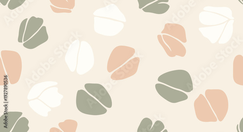 Muted abstract organic shapes pattern on a light beige background, creating a gentle and minimalist design for various applications.