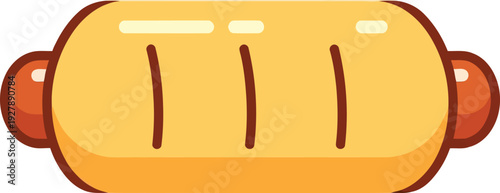 Cartoon of a yellow train with brown wheels and lines