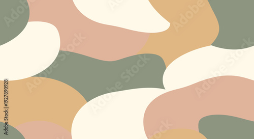 Abstract organic shapes pattern in soft pastel and earthy tones, creating a modern and calming background design.