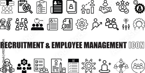 Recruitment & Employee Management Icon Pack Hiring Process, CV, Interview Symbols