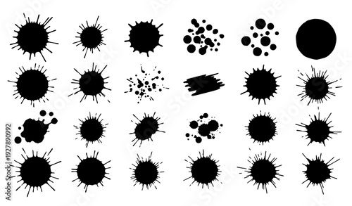 Minimal black ink splash silhouette set modern abstract vector