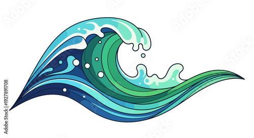 Stylized ocean wave with blue and green hues.