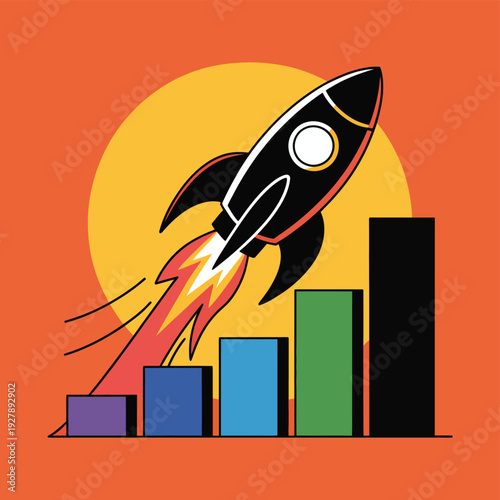 Rocket launch signifies rapid business growth over increasing bar.