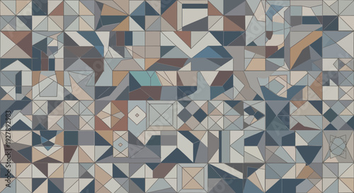 Geometric mosaic pattern with assorted shapes and colors.