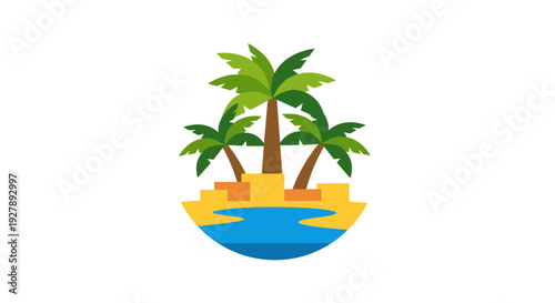 Tropical Island with Palm Trees Illustration.