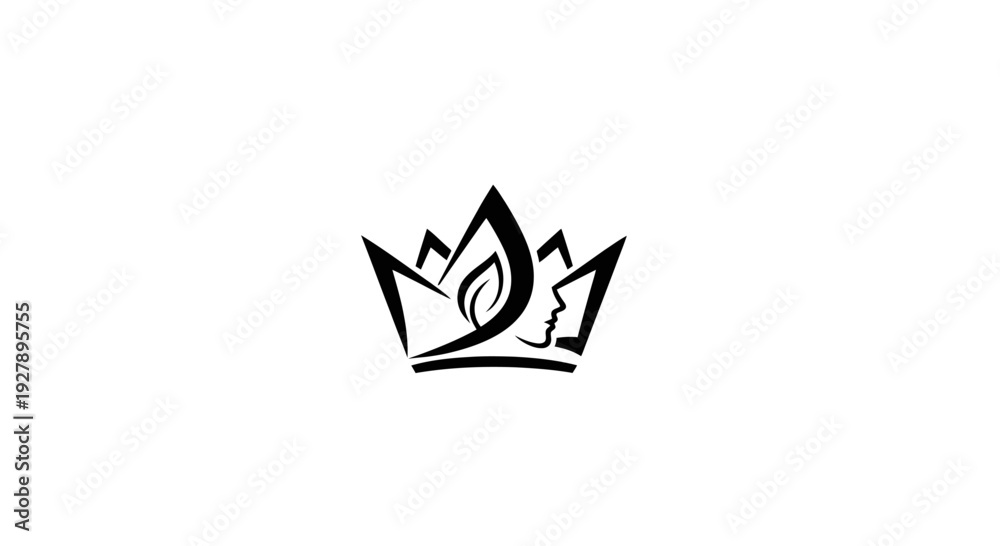 Fototapeta premium Abstract Crown Logo with Leaf and Female Face Profile