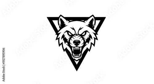 Aggressive Wolf Head in Triangle Logo Design Vector Illustration